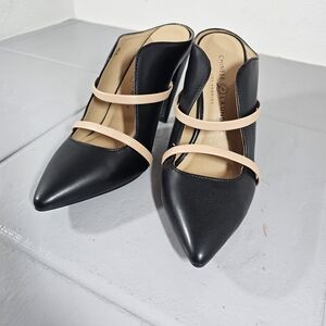 NWOTChinese Laundry Black and Tan Mules Heels Sz 7.5
